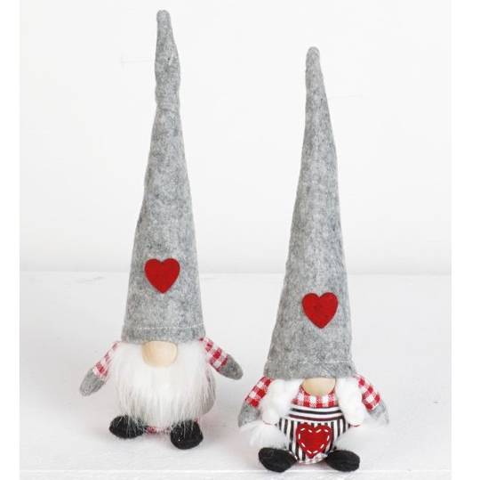 Plush Standing Mini Gnome Red & White Check, Grey Hat 30cm, Pair